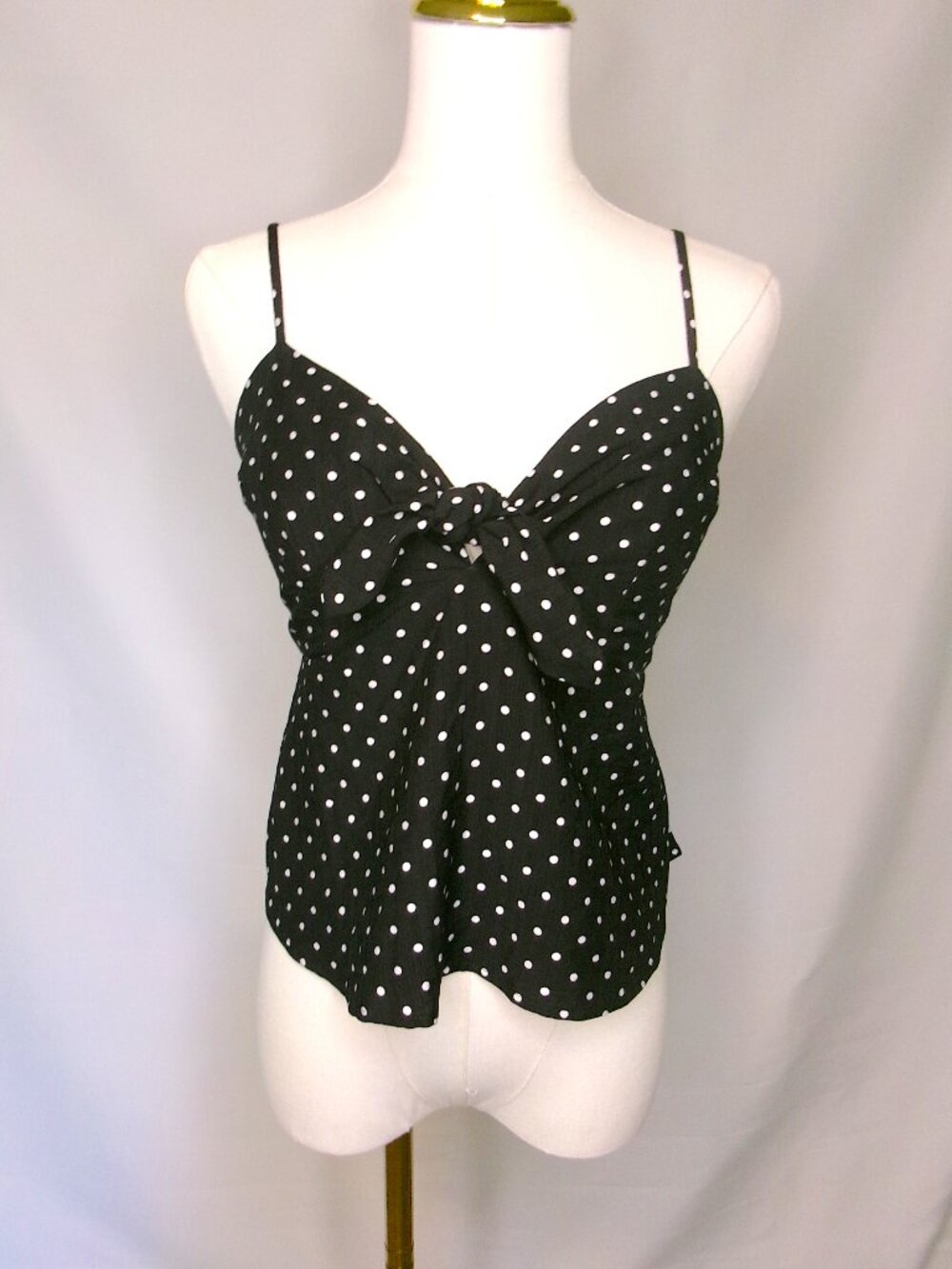 Monteau Black White Polka Dot Bow Front Peplum Cami Tank Top Small